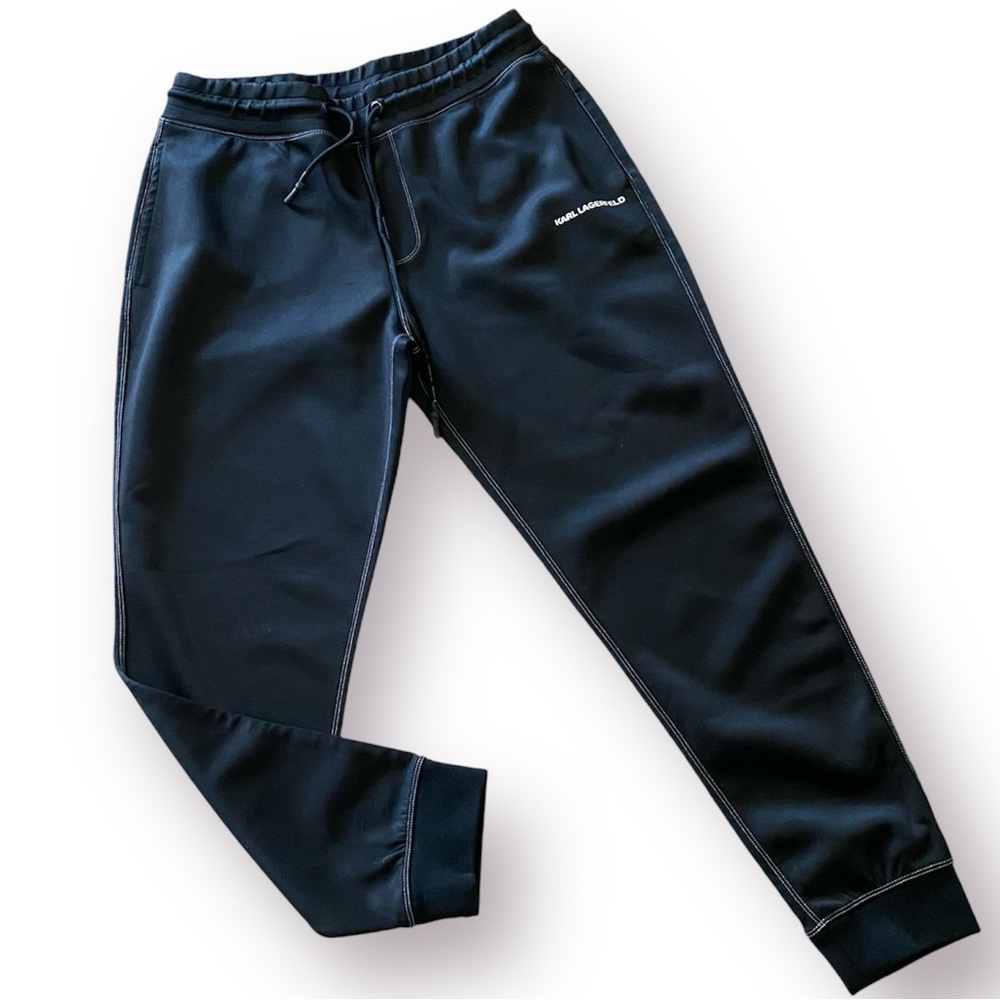 Karl Lagerfeld scuba joggers sweatpants black with white stitching mediu…